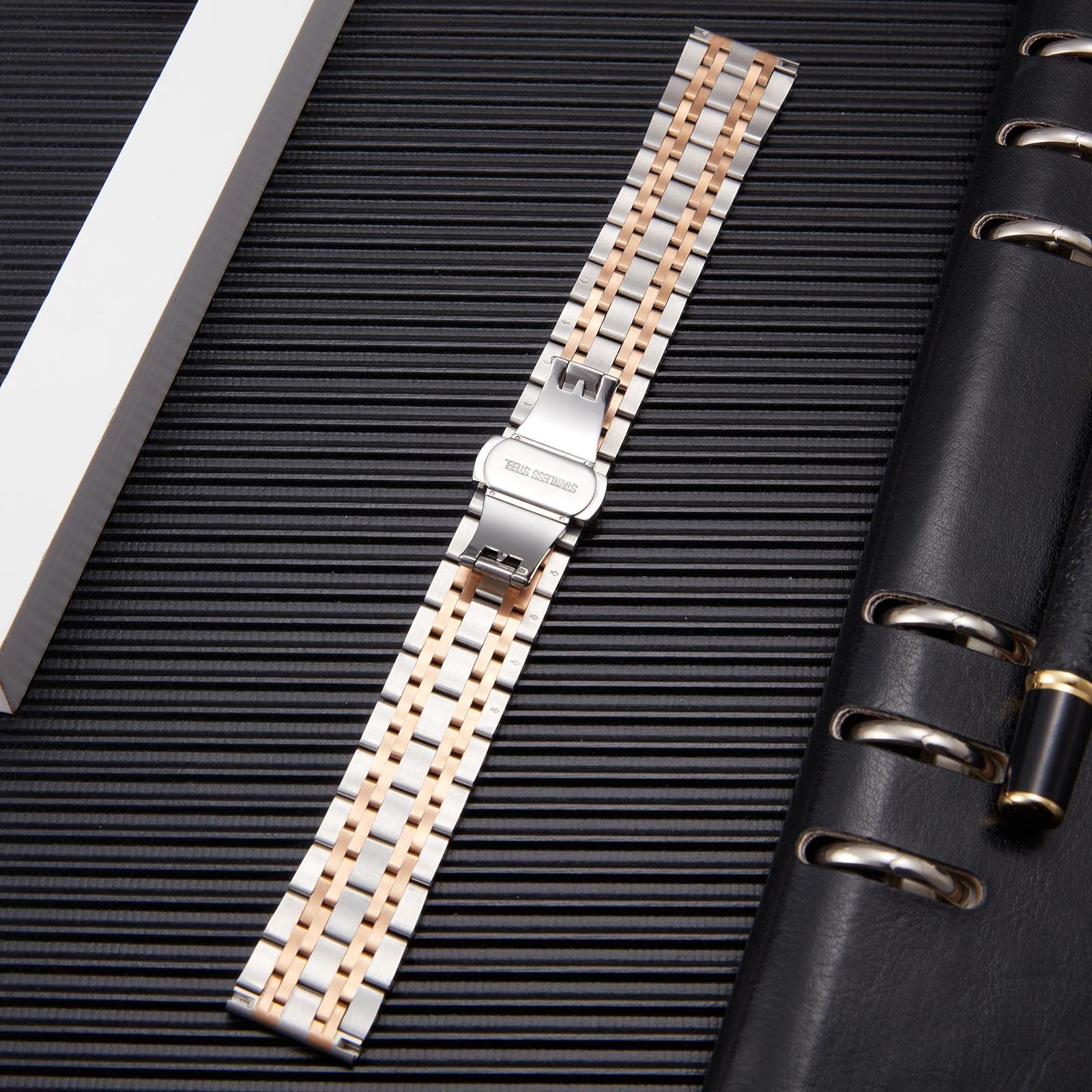 BINLUN Stainless Steel Watch Band High-end Replacement Watch Band 6 Color for Women Men(Gold, Silver, Black, Rose Gold, Gold Tone, Rose Gold Tone) 13 Size (12mm - 24mm)