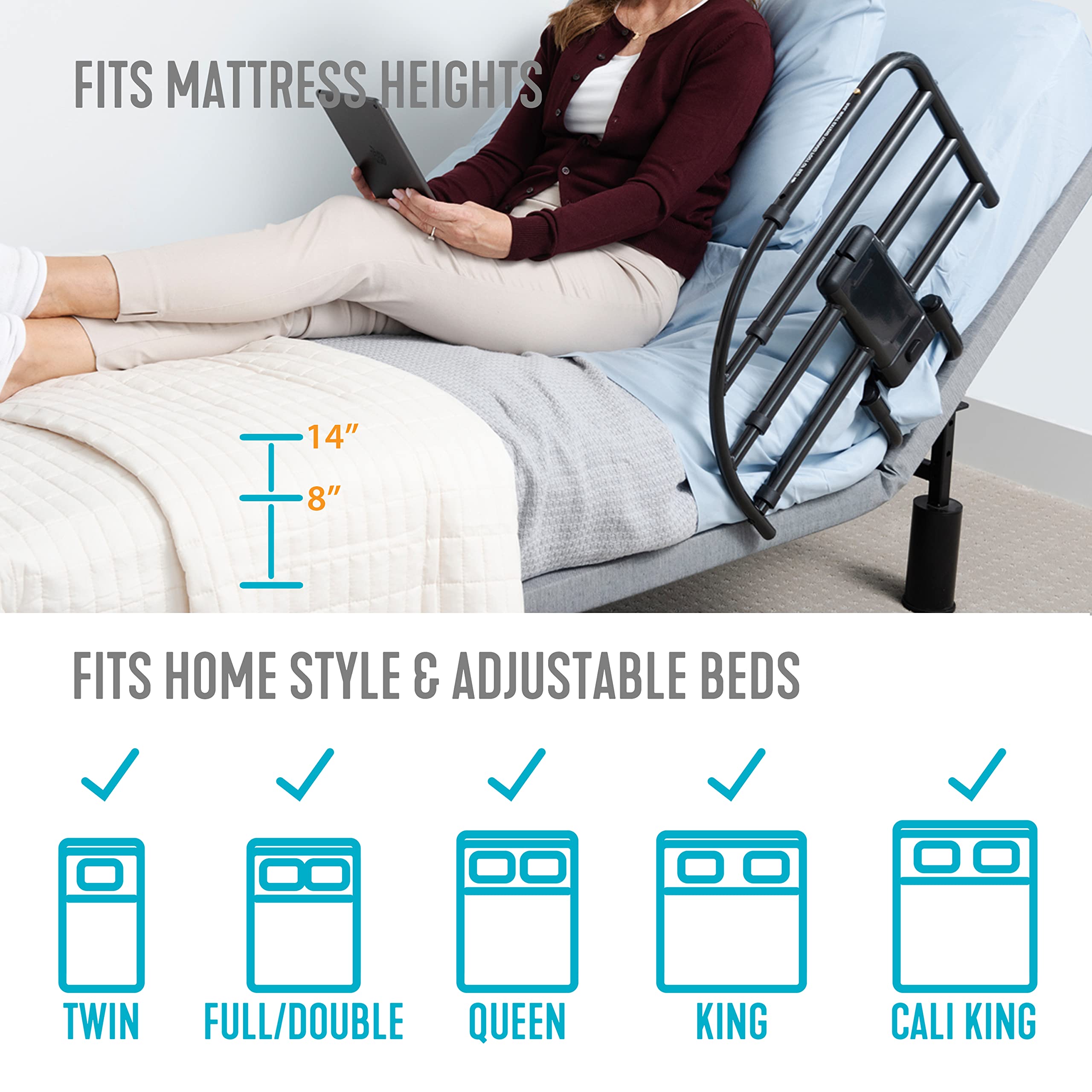 Able Life Click-N-Go Extendable Bed Rail, Removable Bed Handle for Elderly, Safe and Easy to Use Adjustable Assist Rail for Seniors, Prevents Falls, Fits Most King, Queen, Full, and Twin Beds