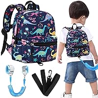 Accmor Toddler Backpack with Leash, Baby Dinosaur Backpacks with Anti Lost Wrist Link, Cute Mini Kids Harness Backpack Leash for Travel, Keep Child Close Rope Tether Rein for 1-3 Years Old Boys Girls