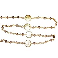 Smoky Faceted Rondelle Gemstone Beaded Coin/Disc Rosary Chain by Foot For Jewelry Making - 24K Gold Plated Over Silver Handmade Beaded Chain Connectors - Wire Wrapped Bead Chain Necklaces