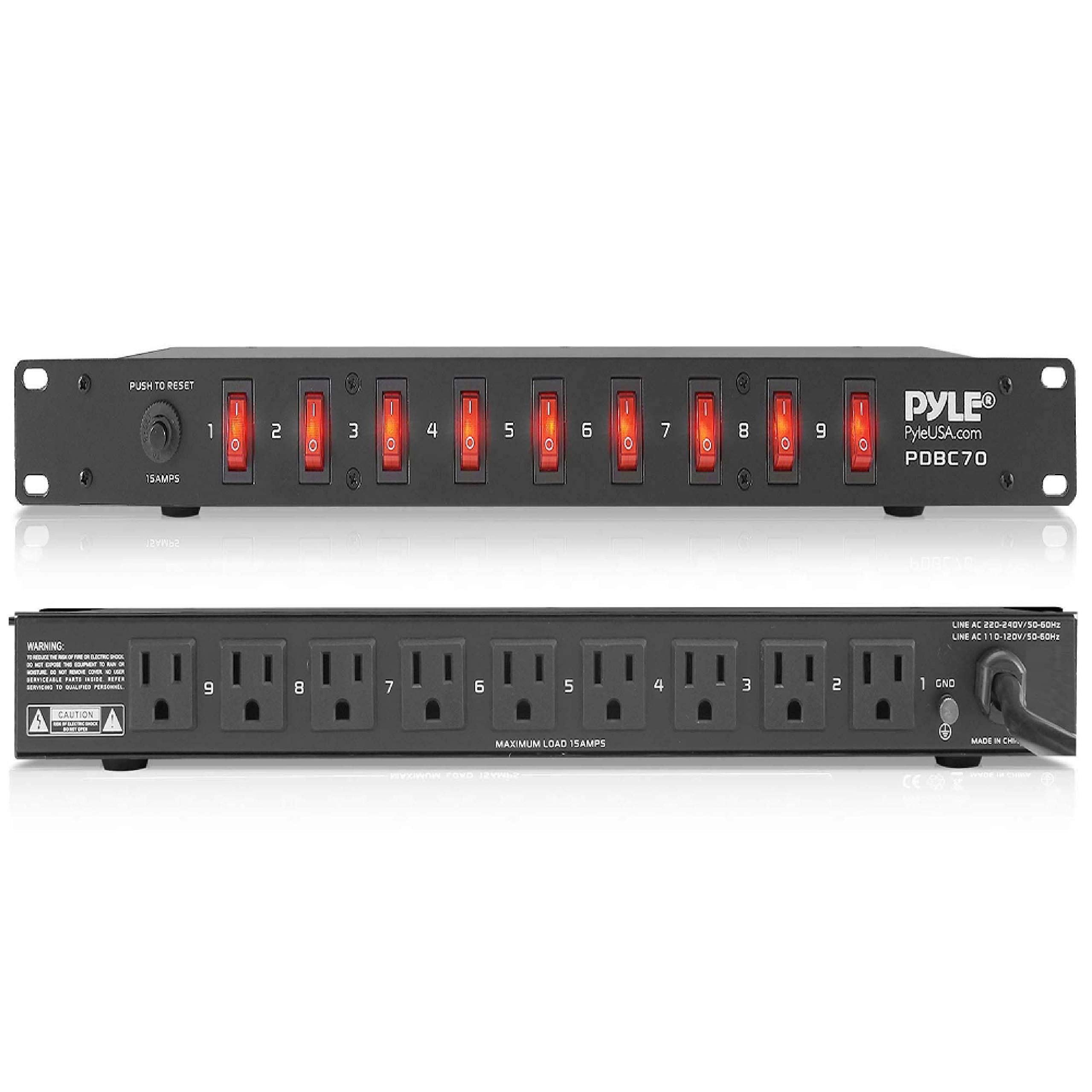 Pyle PDU Power Strip Surge Protector - 150 Joules,9 Outlet Strips Surge Protector z - Heavy-Duty Electric Extension Cord Strip - 1U Rack Mount Protection Power Outlet Strip - 9 Front Switch - PDBC70