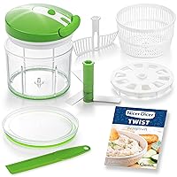 Nicer Dicer Twist Universal Chopper Set, 9 Pieces, Green, Manual Vegetable Cutter with Pulley, Salad Spinner & Strainer, Onion Cutter for Chopping + Puréeing, 1000 ml A29187