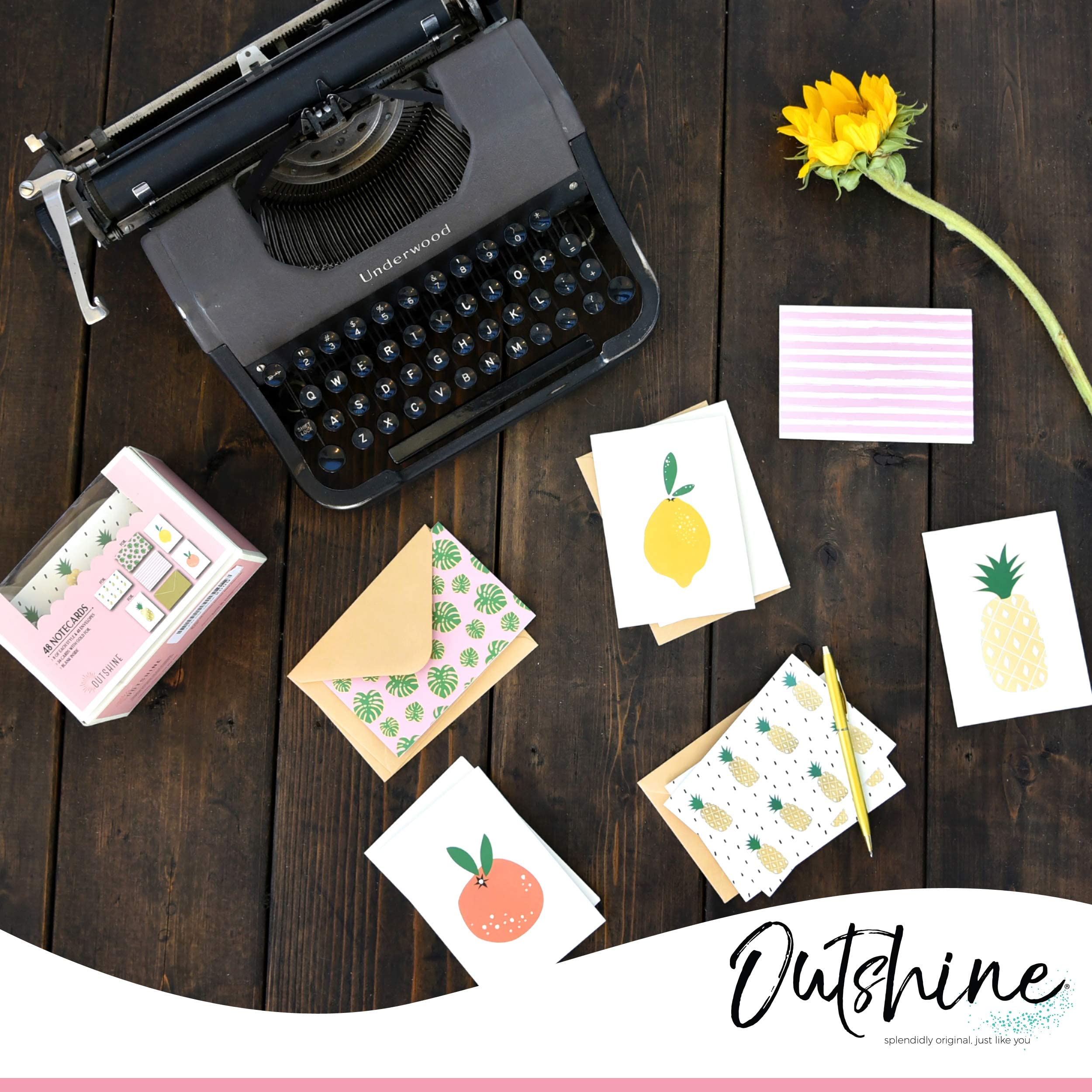 Outshine Blank Notecards and Envelopes Set in Cute Storage Box - 48 (Fruit) 3.5