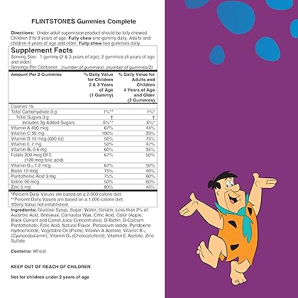 Flintstones Vitamins Complete Gummies, Kids Vitamins with Vitamin C for Toddlers and Children, Vitamins for Kids with Vitamin A, B6, B12, E & Zinc, 180 Count