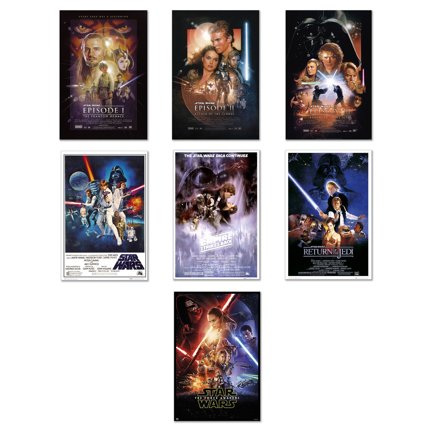 POSTER STOP ONLINE Star Wars Episode I, II, III, IV, V, VI & VII - Movie Poster Set (7 Individual Full Size Movie Posters) (Size 24" x 36" ...