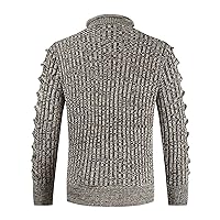 DuDubaby Men's Sweater Retro Zipper Warm Knit Slim Knit Sweater Drawstring Sweater