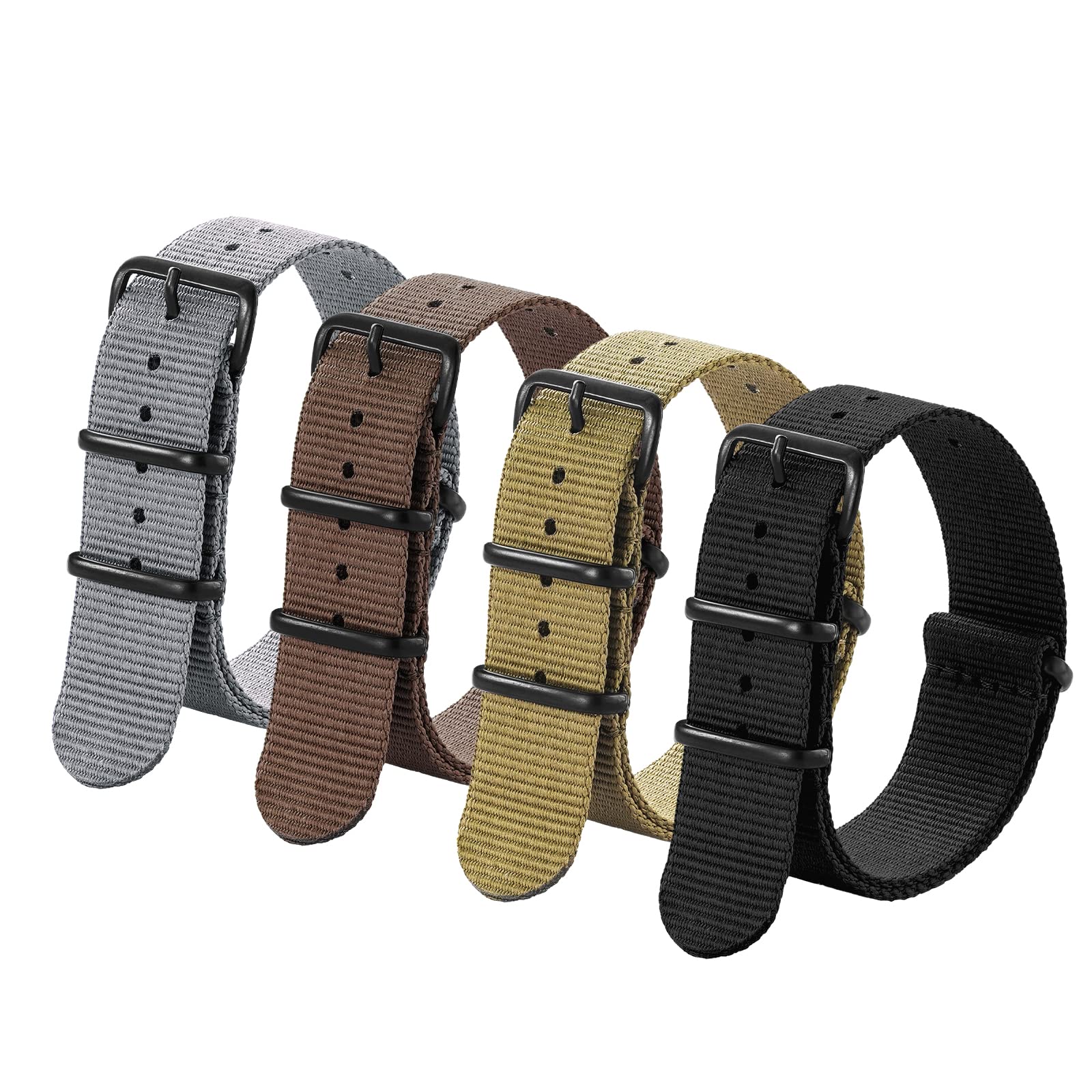 Ritche Military Ballistic Nylon Strap 16mm 18mm 20mm 22mm Premium Nylon Watch Band Strap With Stainless Steel Buckle (4 Packs)