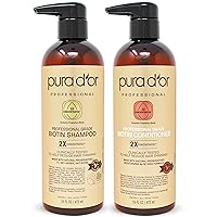 PURA D'OR Professional Grade Anti-Thinning Biotin Shampoo & Conditioner Set For Thinning Hair, Clinically Proven Hair Care 2X Concentrated DHT Blocker Hair Thickening Products For Women & Men 16oz x 2