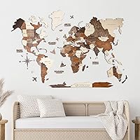 3D Wood World Map Wall Art Large Wall Décor - World Travel Map - Any Occasion Gift Idea - Wall Art For Home & Kitchen or Office (Large, Multicolor)