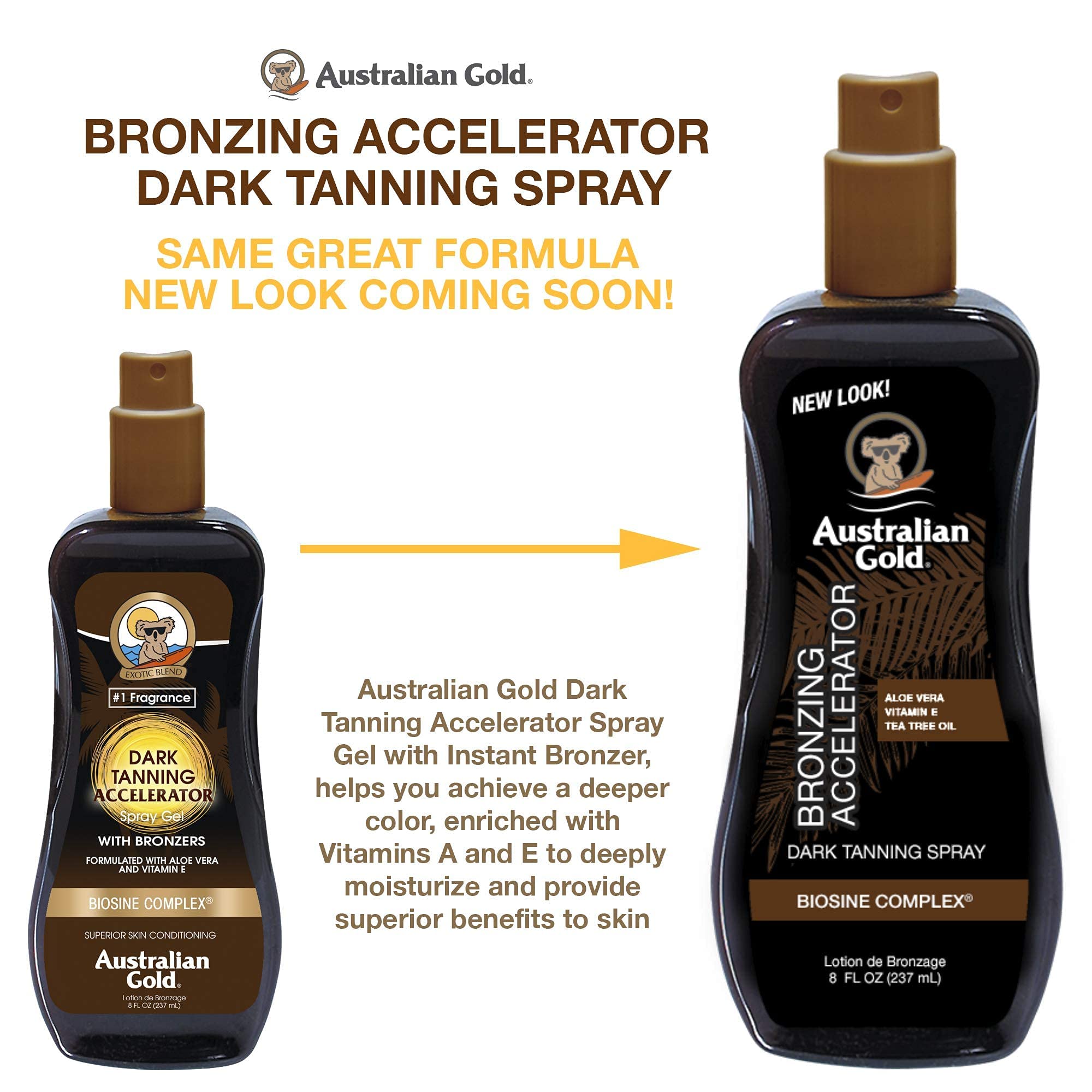 Australian Gold Dark Tanning Accelerator Spray Gel With Bronzer | 8 Fl Oz, Multicolor, AGCB175(Packaging May Vary)