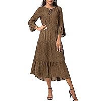 VIISHOW Womens 3/4 Sleeve Casual Bohemian Midi Dress