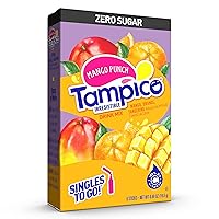 Tampico Singles To Go Drink Mix Packets, Mango Punch, Zero Sugar, Low Calorie, 100% DV of Vitamin C per Serving, Convenient, On-The-Go Water Enhancers, 6 sticks, Pack of 1