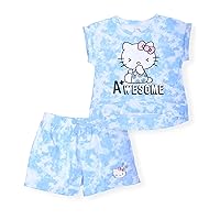 Hello Kitty Girls 2-Piece Fashion Tee Shirt and Active Short Set With Tie Front Top and Fashion Dolphin Shorts Summer Clothes
