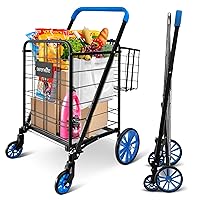 SereneLife Shopping Cart - Swivel Front Wheels, Portable and Collapsible Design, with Detachable Basket, Ideal for Grocery, Laundry, and Shopping, 110 lbs Weight Capacity