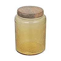 Bloomingville Large, Yellow Hammered Glass Jar with Mango Wood Lid, Whitewashed