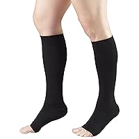 Truform Short Length 20-30 mmHg Compression Stocking for Men and Women, Reduced Length, Open Toe, Black, Medium