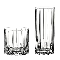 Viski Meridian Highball Glasses Set of 2 - Vintage Drinking Glass, Art Deco  Ripple Glassware Design, 15oz Gold Rimmed Collins Glasses Set