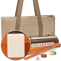 Yellow Mountain Imports American Mahjong Set, Mojave (Ivory) with Brown Soft Case, All-in-One Racks with Pushers, Wright Patterson Scoring Coins, Dice, & Wind Indicator