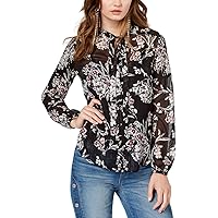 GUESS Womens Tie-Neck Button Down Blouse
