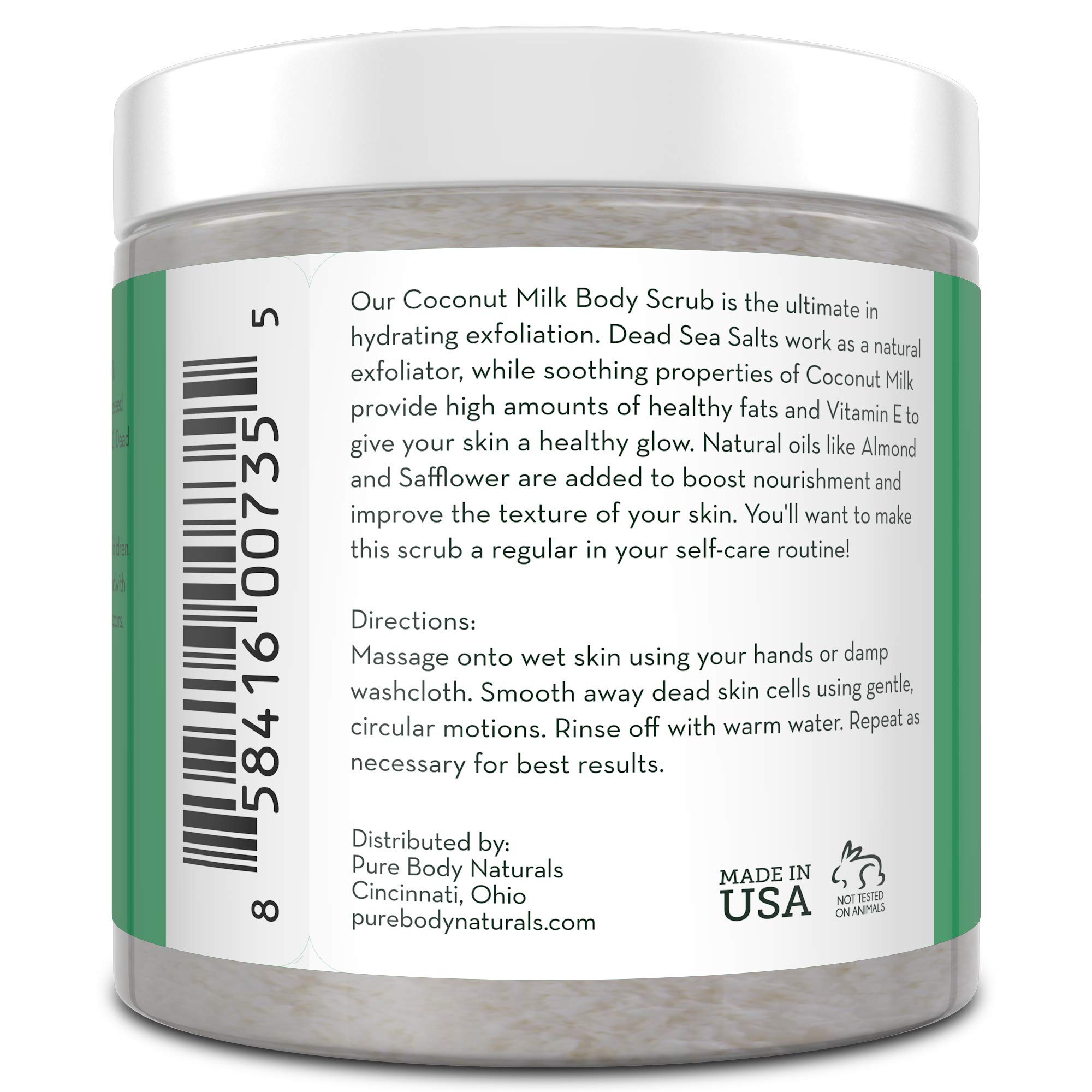 Exfoliating Body Scrub with Hydrating Coconut Milk and Detoxifying Dead Sea Salt, Moisturizing Exfoliating Scrub by Pure Body Naturals, 12 Ounce (Packaging Varies)