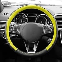FH Group Geometric Chic Genuine Microfiber Leather Steering Wheel Cover – Universal Fit for Cars Trucks & SUVs (Yellow) FH2009