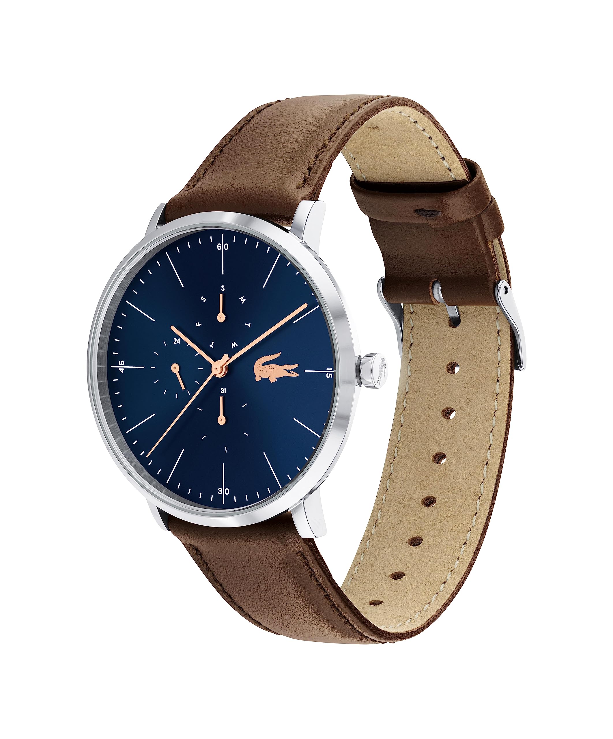 Lacoste Stainless Steel Quartz Watch with Leather Strap, 19.5 (Model: 2010976), Brown