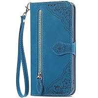 XYX Wallet Case for OnePlus N30 5G, Diagonal Flower PU Leather 6 Card Slots Flip Leather Zipper Pocket Purse Cover Kickstand Wrist Lanyard for OnePlus Nord N30 5G, Blue