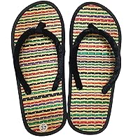 Women's Bamboo Flip Flop,Straw Beach Sandals Handmade,Straw Footwear (6.5, Rainbow)