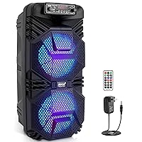 Bluetooth PA Speaker System - 600W Rechargeable Outdoor Bluetooth Speaker Portable PA System w/ Dual 8” Subwoofer 1” Tweeter, Microphone In, Party Lights, USB, Radio, Remote - Pyle PPHP2836B