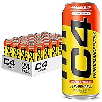 C4 Energy Carbonated Zero Sugar Energy Drink, Pre Workout Drink + Beta Alanine, Orange Slice, 16 Fl Oz (Pack of 24)
