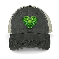 St. Patrick's Day Irish Shamrock Clover Heart Pattern Denim Mesh Snapback Hat Adjustable Trucker DAD Baseball Cap