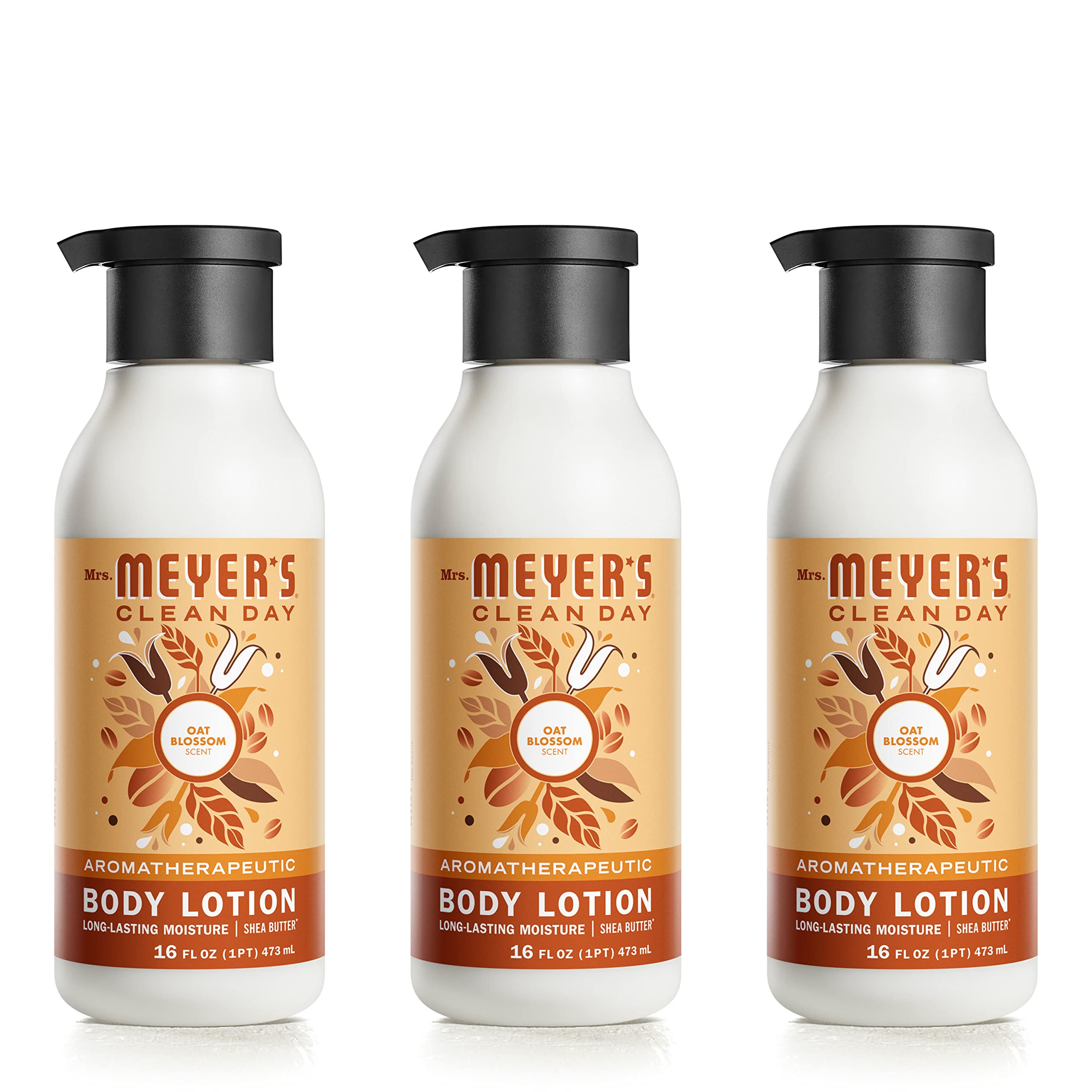 Mrs. Meyer's Body Lotion for Dry Skin, Non-Greasy Moisturizer Made with Essential Oils, Oat Blossom, 16 fl. oz - Pack of 3