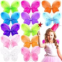 12 Packs Butterfly Fairy Wings for Girls, Sparkle Princess Wings Bulk for Kids, Dress Up Glitter Costume Accessories for Christmas Theme Halloween Birthday Cosplay Party Favor(12 Colors)