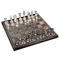 Brass Chess Set for Adults Large Chess Sets and Board Chess Game Pieces Collectible Chess Board Hand Carved Game Boards (12X12 Inch) Silver & Black