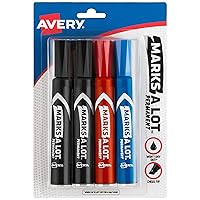 Marks-A-Lot Permanent Markers, Regular Desk-Style Size, Chisel Tip, Water and Wear Resistant, 4 Assorted Markers (07905)