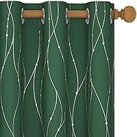 Deconovo Christmas Blackout Green Curtains for Living Room, 84 Inch Long - Energy Efficient Curtains with Wave Dots Line Design (38 X 84 Inch, Dark Forest Green, 2 Panels)