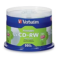 Verbatim CD-RW 700MB 2X-4X DataLifePlus Silver Inkjet Printable with Branded Hub - 50pk Spindle - 95159