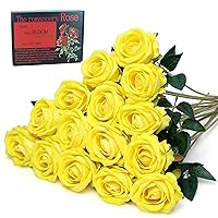15PCS Roses Artificial Silk Flowers Fake Roses Bouquet with Long Stem Real Touch for Wedding Decoration Party Home Decor Gift(Yellow)