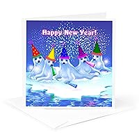 Adorable baby harp seals wishing a Happy New Year - Greeting Card, 6 x 6 inches, single (gc_11666_5)