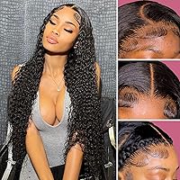 13x6 Deep Wave Lace Front Wigs Human Hair HD Lace Front Wigs for Black Women Curly Glueless Wig Human Hair Wigs Pre Plucked with Baby Hair Natural Hairline 150% Density