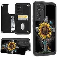 Designed for Galaxy A14 5G Phone Case Wallet with Card Holder Slot PU Leather Kickstand Shockproof Back Flip Cover for Samsung A14 5G 6.6 inch, Sunflower Cross Faith