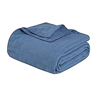 SUPERIOR 100% Cotton All-Season Blanket, Basket Weave Design, Soft, Comfy Cover for Bed, Bedding, Bedroom, Couch Throw, Lounging, Modern Boho Medium Weighted Blankets - Full/Queen, Denim Blue