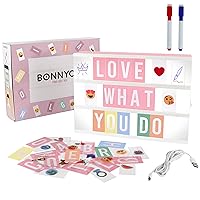 Pink Cinema Light Box with 400 Letters & Emojis & 2 Markers - BONNYCO | Led Light Box Home Office & Room Decor | Light Up Sign Letters Board Gifts for Women & Girls Christmas & Birthdays | Pink Decor