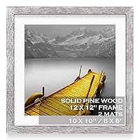 12x12 Picture Frames Wood Rustic Distressed White Display Pictures 10x10 or 8x8 with Mat or 12x12 without Mat - 12x12 Inch Square Photo Frames with 2 Mats for Wall or Tabletop Mount, 1 Pack