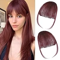 MORICA Clip in Bangs - 100% Human Hair Wispy Bangs Clip in Hair Extensions, Red Air Bangs Fringe with Temples Hairpieces for Women Curved Bangs for Daily Wear (Wispy Bangs,Red)