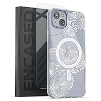 Magnetic Case Designed for iPhone 14 Clear Case with Design with Screen Protector - Compatible with MagSafe Phone Accessories (White Lace Leaf)