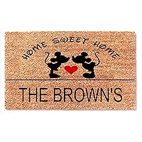 Personalized Mickey and Minnie Mouse Kissing Heart Funny Doormat Decor Home Sweet Home Best Door Welcome Custom Mat New House Wedding Registry Bridesmaid Anniversary Valentine Birthday Gift