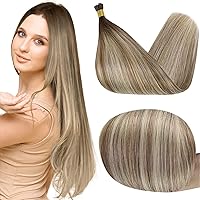 Full Shine I Tip Hair Extensions Human Hair Brown Fading to Ash Brown and Light Blonde I Tip Hair Extensions 20 Inch Keratin Hair Extensions Human Hair #3/8/22 I Tip Hair Extensions Real Human 50g 50s
