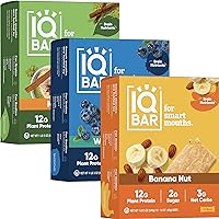 IQBAR Brain and Body Keto Protein Bars - 12-Count Banana Nut, Matcha Chai & Wild Blueberry Keto Bars - Low Carb Protein Bars - High Fiber Vegan Bars and Low Sugar Meal Replacement Bars