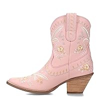 Dingo Womens Primrose Embroidered Floral Snip Toe Casual Boots Ankle Mid Heel 2-3